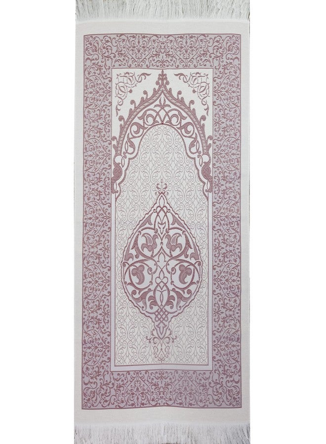 Modefa Islamic Prayer Mat Thin Woven Chenille and Taffeta Turkish Sajadah Intricate Design Metallic Ottoman Mat (White/Blue + White/Pink) - Image 5